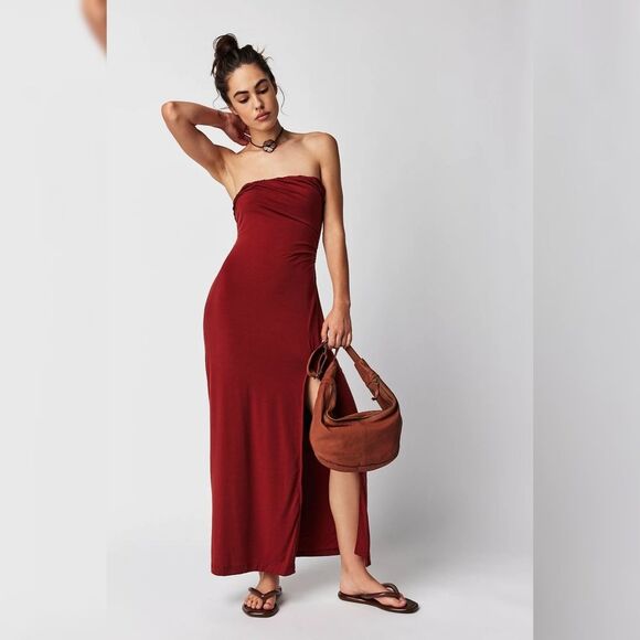 Free People Hayley Midi Dress in Russet Acorn‎ Burnt Orange NWOT - Picture 2 of 9